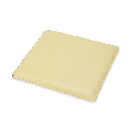 Square leather seat (seat cushion) in Pale Pineapple with Misty Green stitching for chairs
